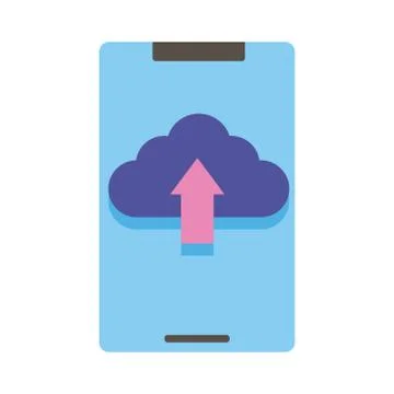 Smartphone device with cloud computing flat style icon Stock Illustration