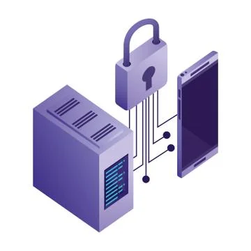 Smartphone device with data server and padlock Stock Illustration