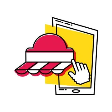 Smartphone device with parasol store Illustrazione stock