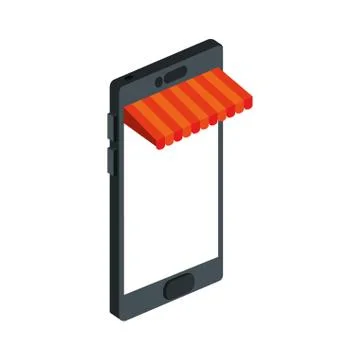 Smartphone device with parasol store Illustrazione stock