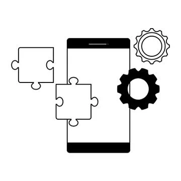 Smartphone device with puzzle and gears Stock Illustration