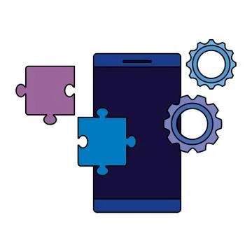 Smartphone device with puzzle and gears Stock Illustration