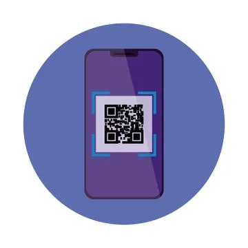 Smartphone device with scan code qr in frame circular イラスト素材