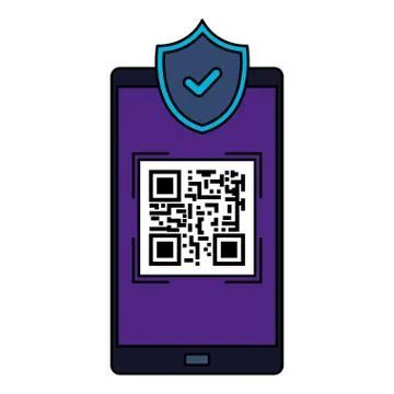 Smartphone device with scan code qr and shield Stock Illustration