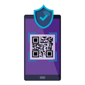 Smartphone device with scan code qr and shield Illustrazione stock