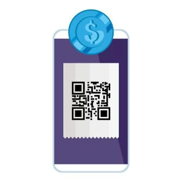 Smartphone device with scan code qr and coin イラスト素材