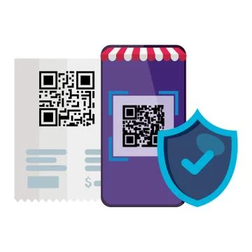 Smartphone device with scan code qr and shield Illustrazione stock