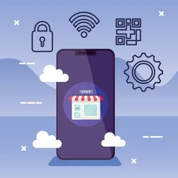Smartphone device with set icons Stock Illustration