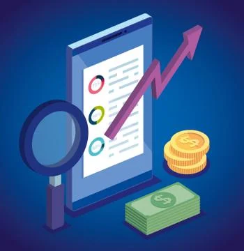 Smartphone device with stack coins and icons Stockillustratie