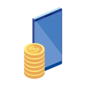 Smartphone device with stack coins Stock Illustration