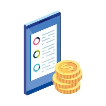 Smartphone device with stack coins 스톡 일러스트