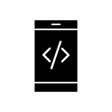 Smartphone device tech with code signs silhouette style icon Stock Illustration