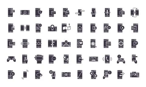 Smartphone device technology digital app and conection silhouette style design Stock-Illustration