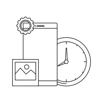 Smartphone device with time clock Illustrazione stock