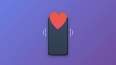 Smartphone Device Vibrating with Animated Red Heart Symbol Emerging for Soc.. Видео 345982282