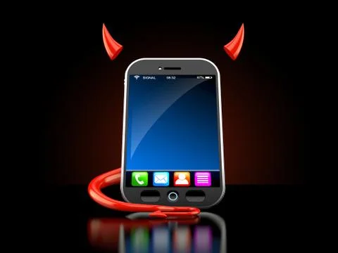 Smartphone with devil horns and tail 스톡 일러스트
