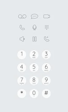 Smartphone dial phone ui set. Phone pad, screen keypad, dial buttons. Vector Ilustración de archivo