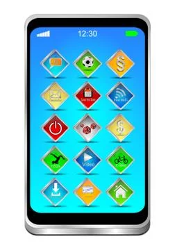 Smartphone with different Apps - 3D illustration Illustrazione stock