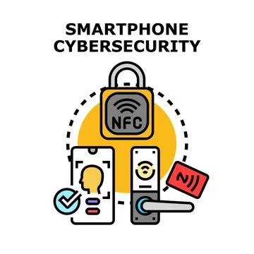 Smartphone digital access control and cybersecurity protecting data Stock Illustration