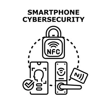Smartphone digital access control and cybersecurity protecting data Stock Illustration