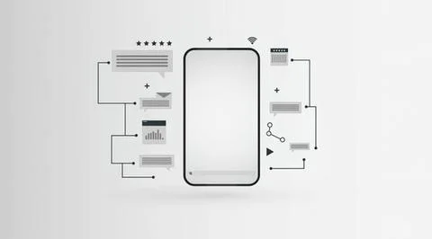 Smartphone with digital icons and data graphics Stock Illustration