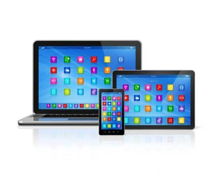 Smartphone, Digital Tablet Computer and Laptop 3D Smartphone, Digital Tabl... Stock Photos
