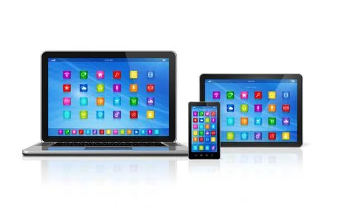 Smartphone, Digital Tablet Computer and Laptop 3D Smartphone, Digital Tabl... Foto stock