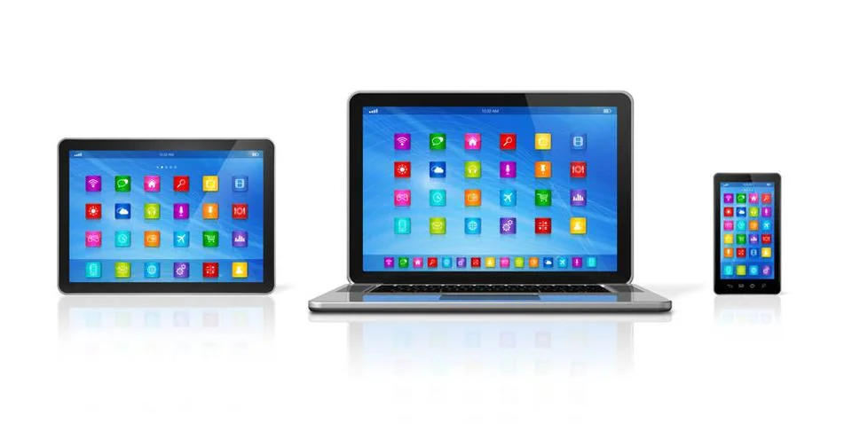 Smartphone, Digital Tablet Computer and Laptop 3D Smartphone, Digital Tabl... Stock Photos