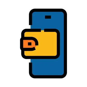 Smartphone with digital wallet facilitating mobile payments icon Stock Illustration