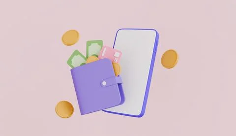 Smartphone with digital wallet, Mobile banking and Online payment, Online Stock Illustration
