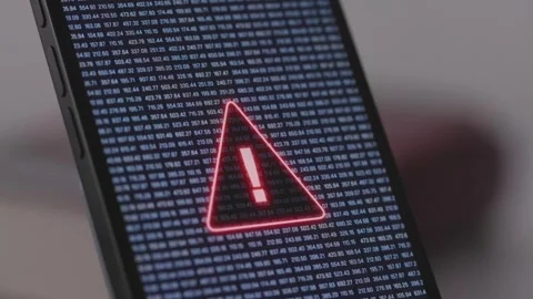 Smartphone display with red illuminated warning sign, computer crime Stock-Footage 339091500