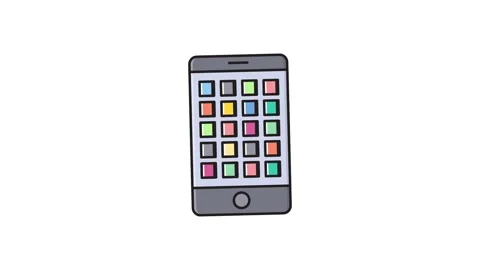 A smartphone with a display showcasing a pattern of multicolored squares. Stock Footage 335140132