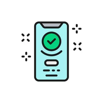 Smartphone display with successful checkmark, approved flat color line icon. 스톡 일러스트