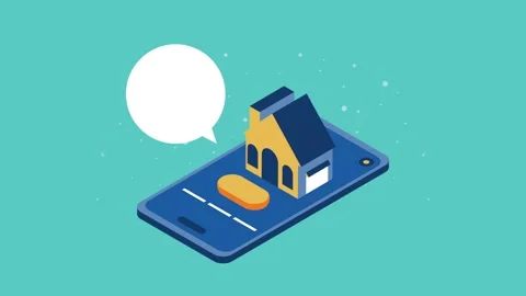 Smartphone displaying a 3d isometric house model with an empty speech bubbl.. Stock Footage 334525368