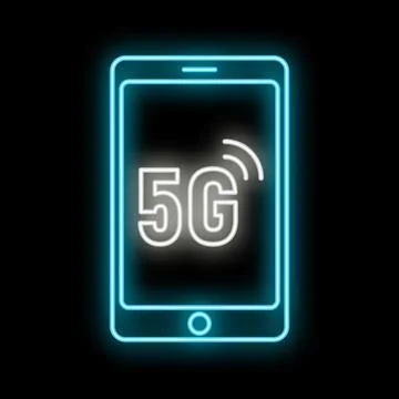 Smartphone displaying 5g network connectivity neon sign Stock Illustration