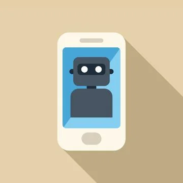 Smartphone displaying ai robot with long shadow Stock Illustration