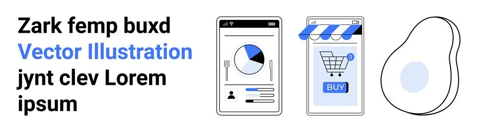 Smartphone displaying analytics with pie chart, e-commerce app with shopping  Stock Illustration
