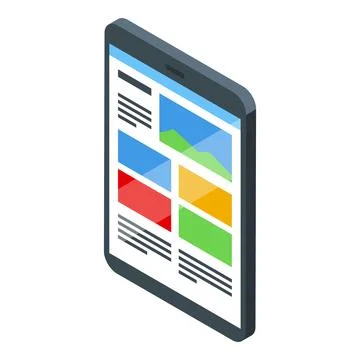 Smartphone is displaying an application interface with charts and text info.. Illustrazione stock