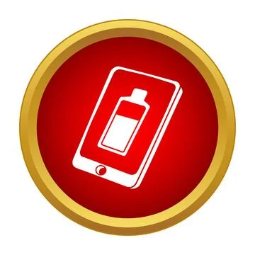 Smartphone displaying battery charge level icon in red circle Ilustración de archivo