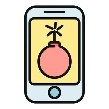 Smartphone displaying bomb icon warning of danger Stock Illustration