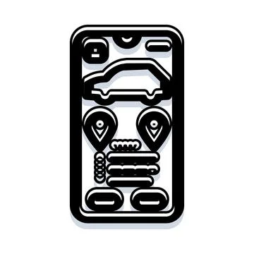 Smartphone displaying car booking application with gps location 스톡 일러스트