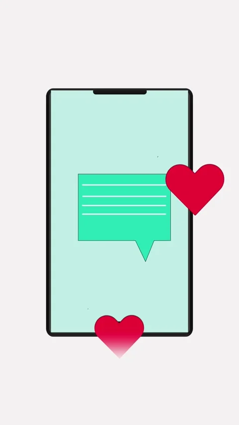 Smartphone displaying chat bubble and red heart in animated vertical video .. Stock Footage 321627137