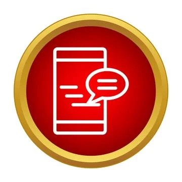 Smartphone displaying chat message bubble icon on red circle Stock Illustration