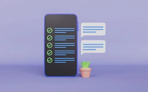 Smartphone displaying checklist app with chat bubble, Productivity Stock Illustration
