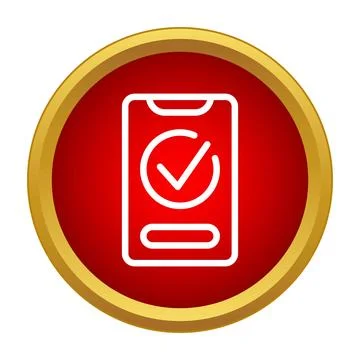 Smartphone displaying checkmark icon in red circle Stock Illustration