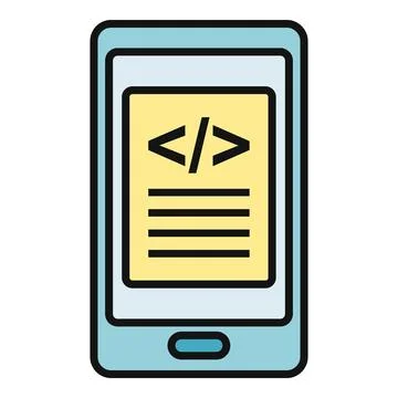 Smartphone displaying code icon for mobile app development 库存插图
