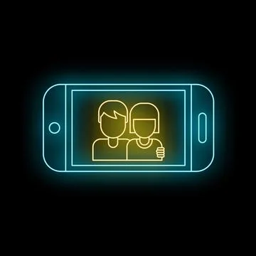 Smartphone displaying couple taking a selfie with neon light Ilustração Stock
