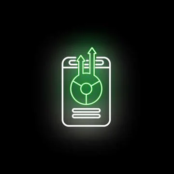 Smartphone displaying data analytics growth neon icon Stock Illustration