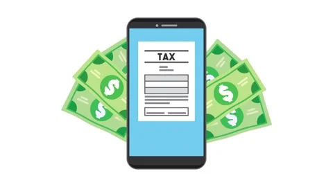 Smartphone displaying digital tax document with dollar bills fan animation. Vídeos de archivo 338403196
