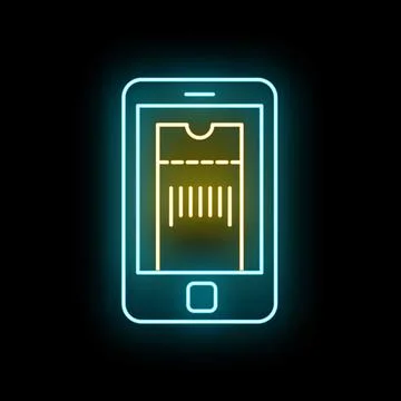 Smartphone displaying digital ticket icon with barcode neon light Stock Illustration